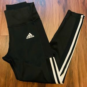Adidas Small Black & White Striped High Waisted Sporty Athletic Workout Leggings
